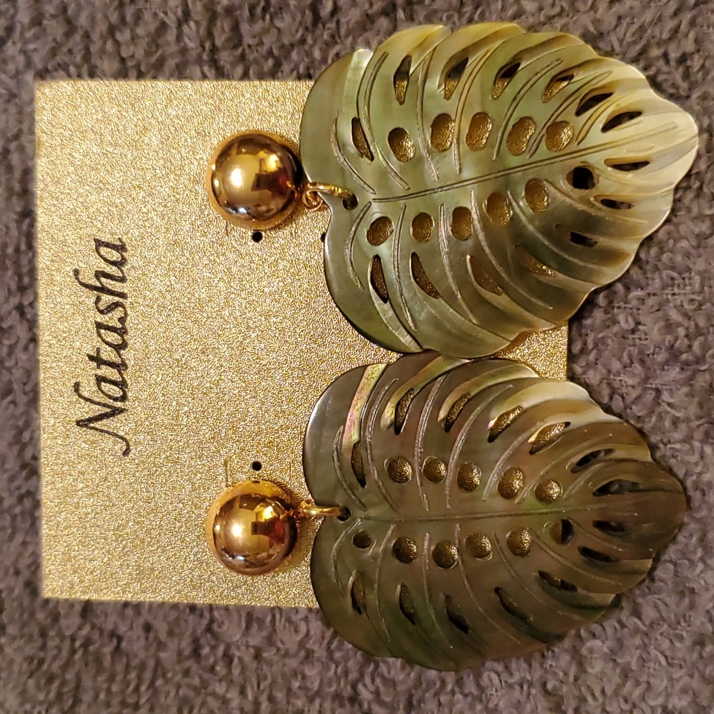 Abalone shell leaf shaped earrings